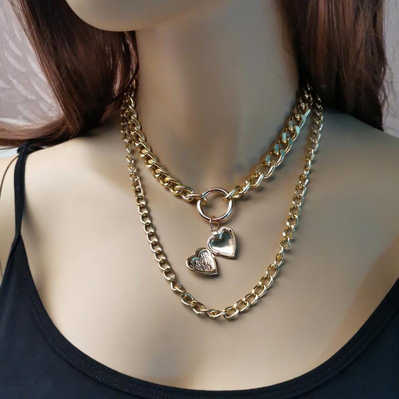 Jewelry Heart Openable Pendant Necklace Retro Creative Ring Multilayer Necklace Female