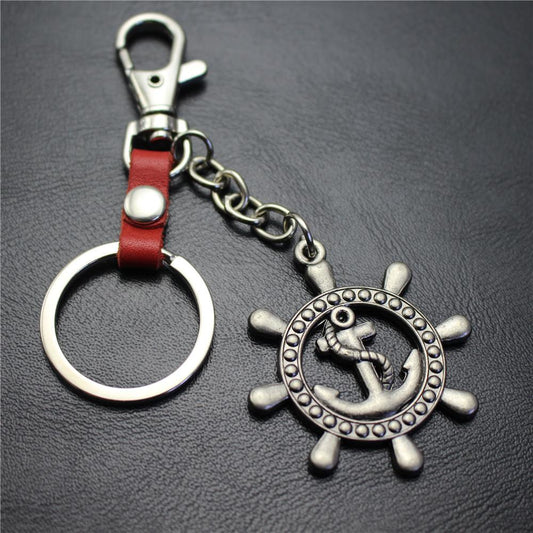 Nautical Diary Rudder Pendant Keychain Ancient Silver Brushed Steering Wheel Key Ring Jewelry Bag Pendant