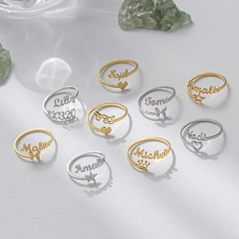 Stainless Steel Frosted Pearl Sand Ring Name Ring DIY Alphabet Ring