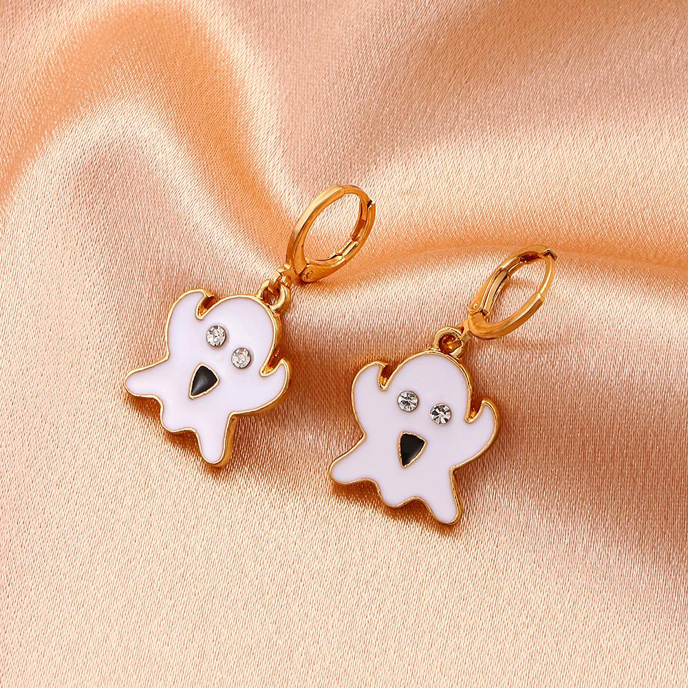 Drip oil color ghost earrings exaggerated funny alloy cartoon ghost face earrings Halloween gift