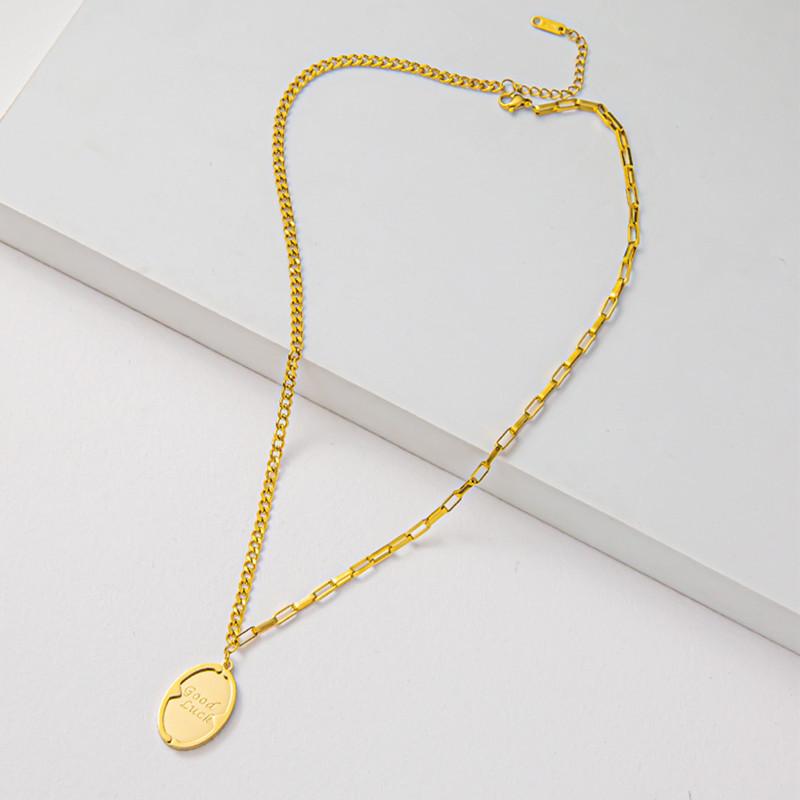 French GoodLuck Letter Oval Pendant Necklace Female Luck Clavicle Chain Lucky Valentine's Day Girlfriend