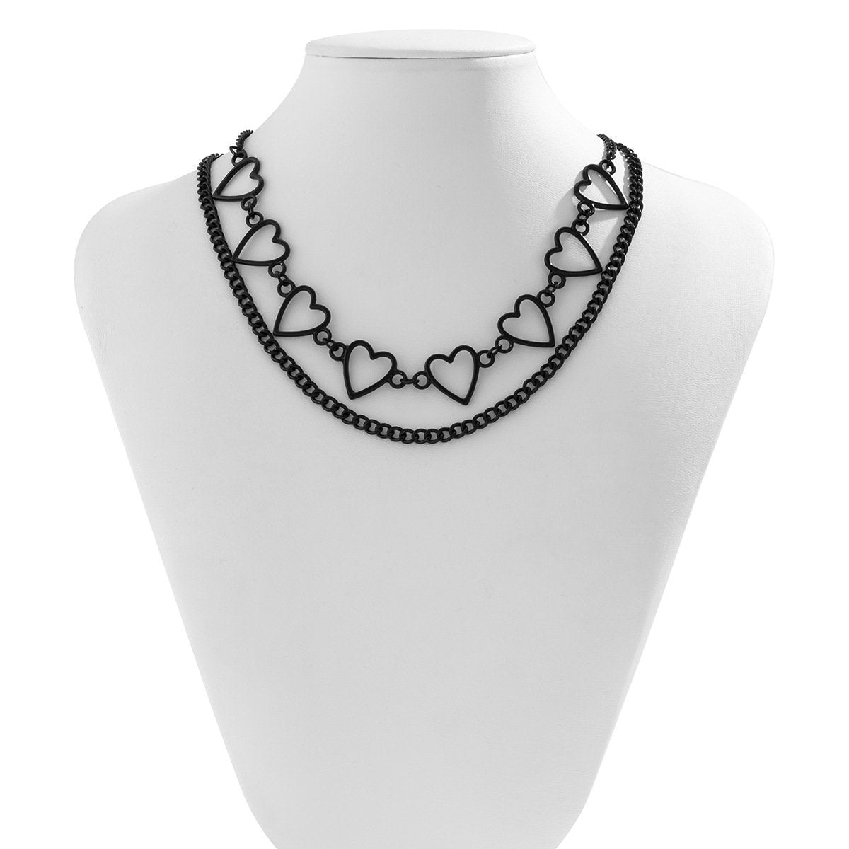 Jewelry Sweet and Cool Black Peach Heart Chain Double Layer Necklace Female Personality Geometric Metal Hollow Necklace