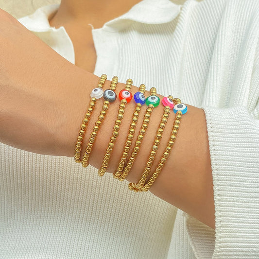 Jewelry Personality Multilayer Eye Beaded Bracelet Female Hip Hop Retro Simple Elastic Geometric Jewelry