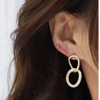 Dongdaemun micro-studded diamond double hoop earrings S925 silver needle trendy designer style simple and atmospheric earrings