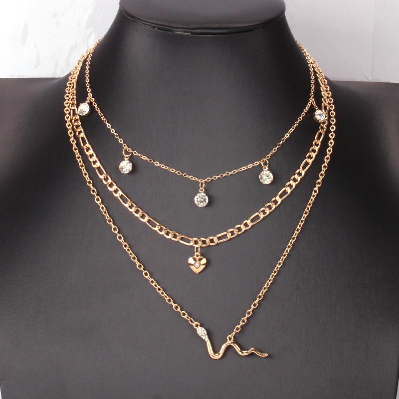 Snake Necklace Personality Spice Girl Exaggerated Clavicle Chain Simple Versatile Heart Diamond Accessories Multilayer Necklace