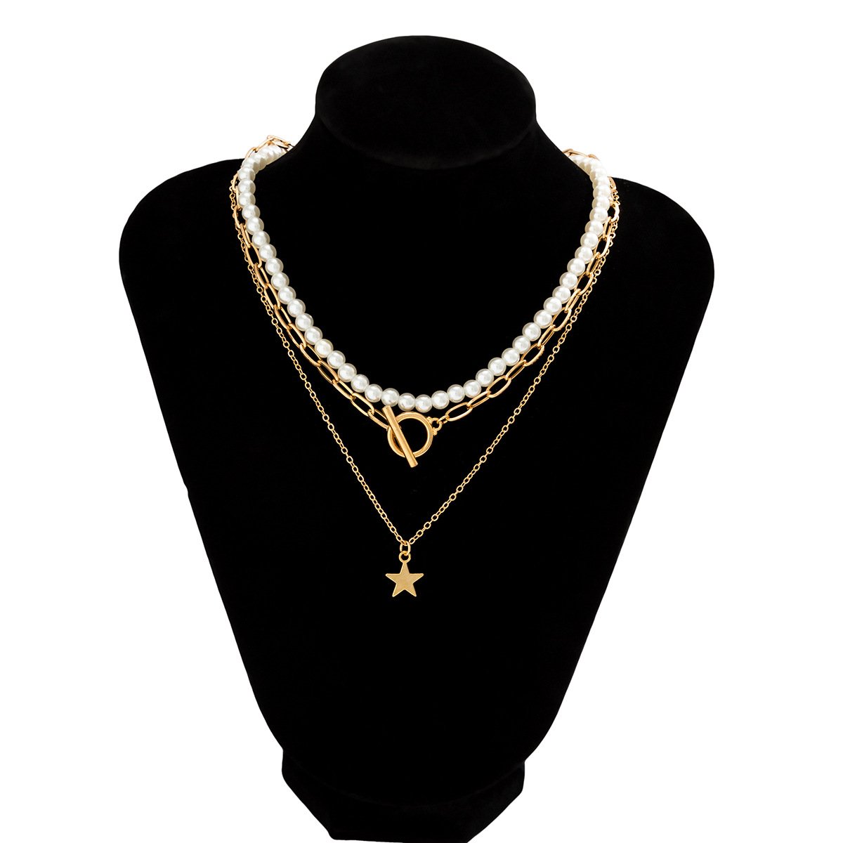 Jewelry Simple Temperament Imitation Pearl Star Pendant Necklace Personality OT Buckle Metal Chain Necklace