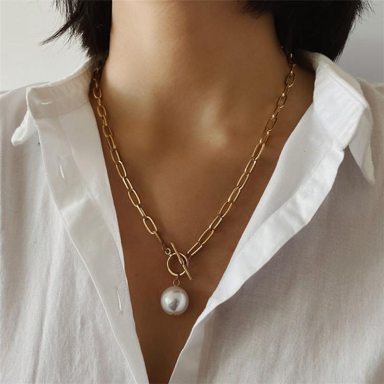 Jewelry Retro Metal Chain OT Buckle Imitation Pearl Pendant Necklace Female Creative Necklace Jewelry