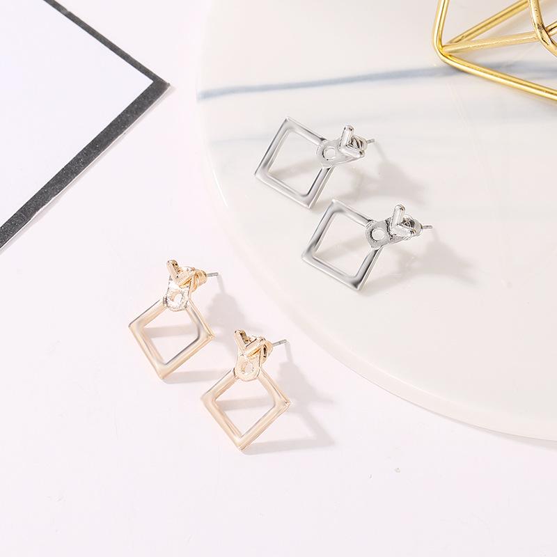 Jewelry Fashion Personality Versatile Earrings Minimalist Geometric Hollow Diamond Square Stud Earrings