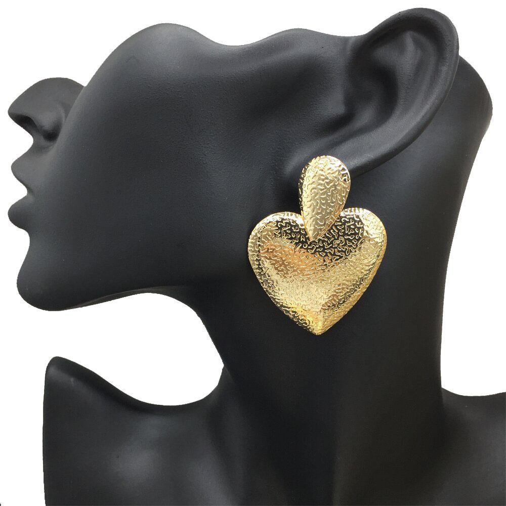 Gold Heart Stud Earrings Exaggerated Atmosphere Birthday Gift Earrings Ornaments