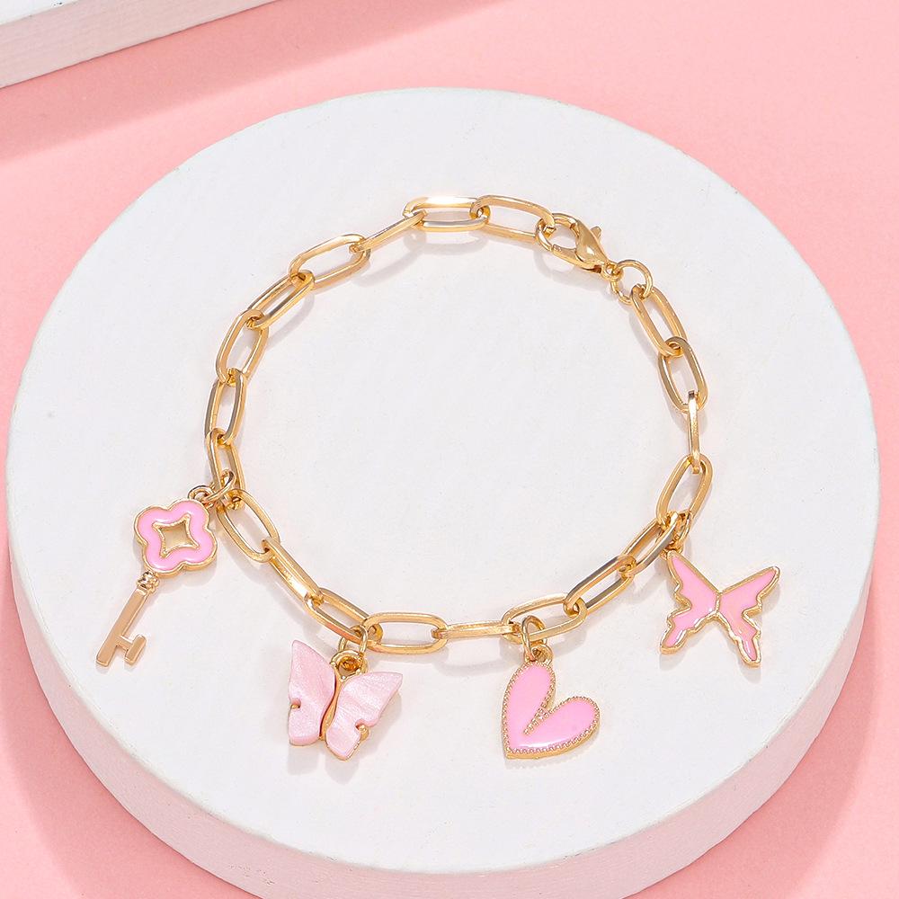 Pink Butterfly Heart Bracelet Female Punk Hip Hop Thick Chain Bracelet Temperament Girlfriend Gift