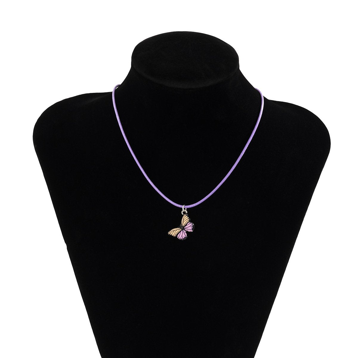 Jewelry simple dripping oil small butterfly pendant necklace female color pastoral pendant wax thread necklace