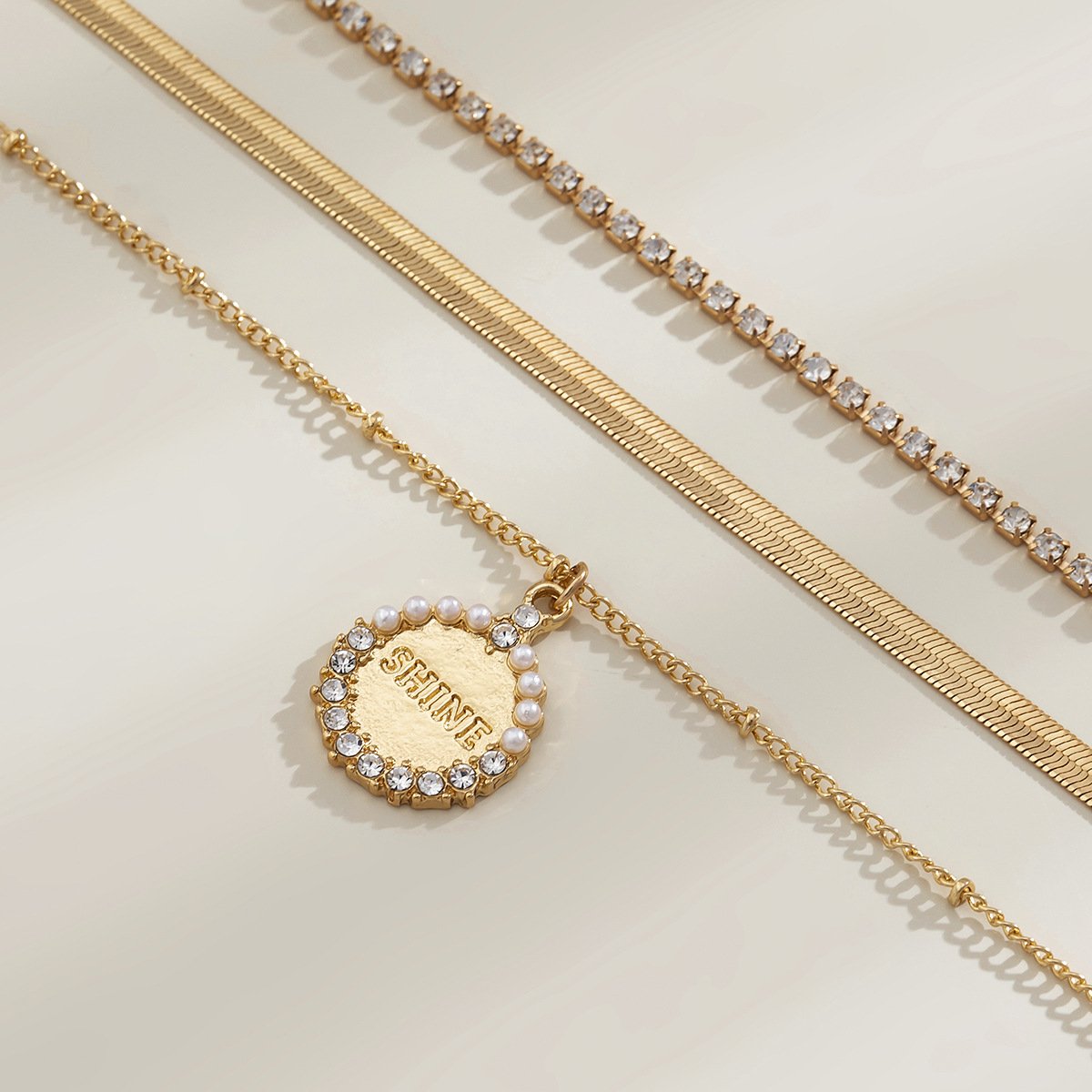 Jewelry Metal Hip-Hop Snake Bone Chain Necklace Simple Diamond-studded Pearl Alphabet Tag Necklace