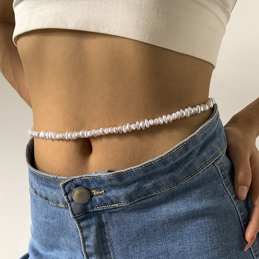 Fashion Baroque Irregular Imitation Pearl Waist Chain Women's Holiday Geometric Chain Single Layer Body Chain