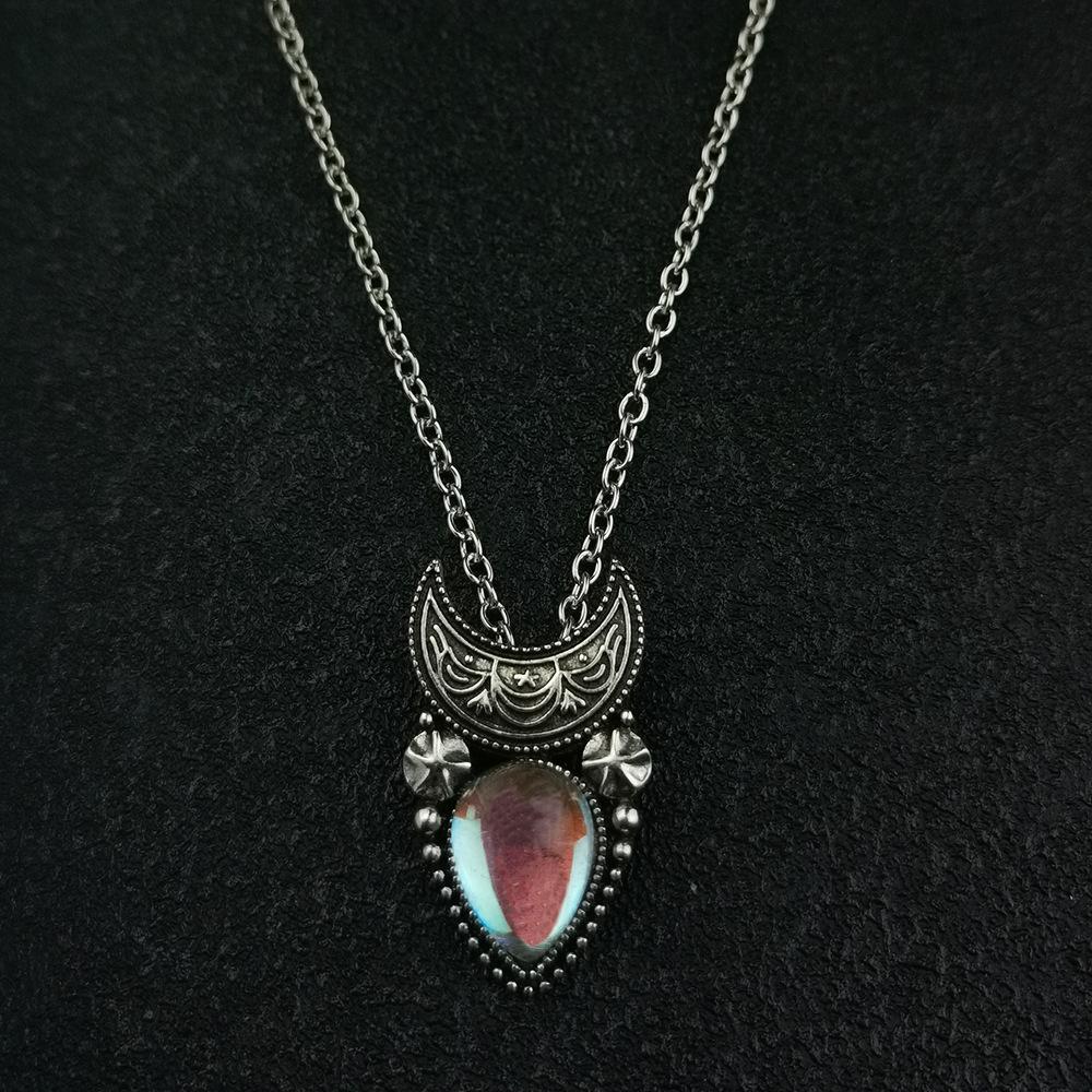 Jewelry Vintage Imitation Moonstone Moon Pendant Necklace Women Water Drop Bohemian Jewelry