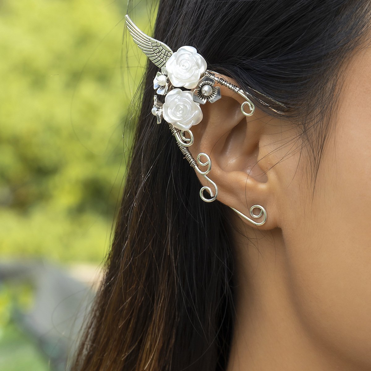 Retro temperament no ear piercing flower tassel ear bone clip female small crowd simple and irregular leaves branches and tendrils ear hanging