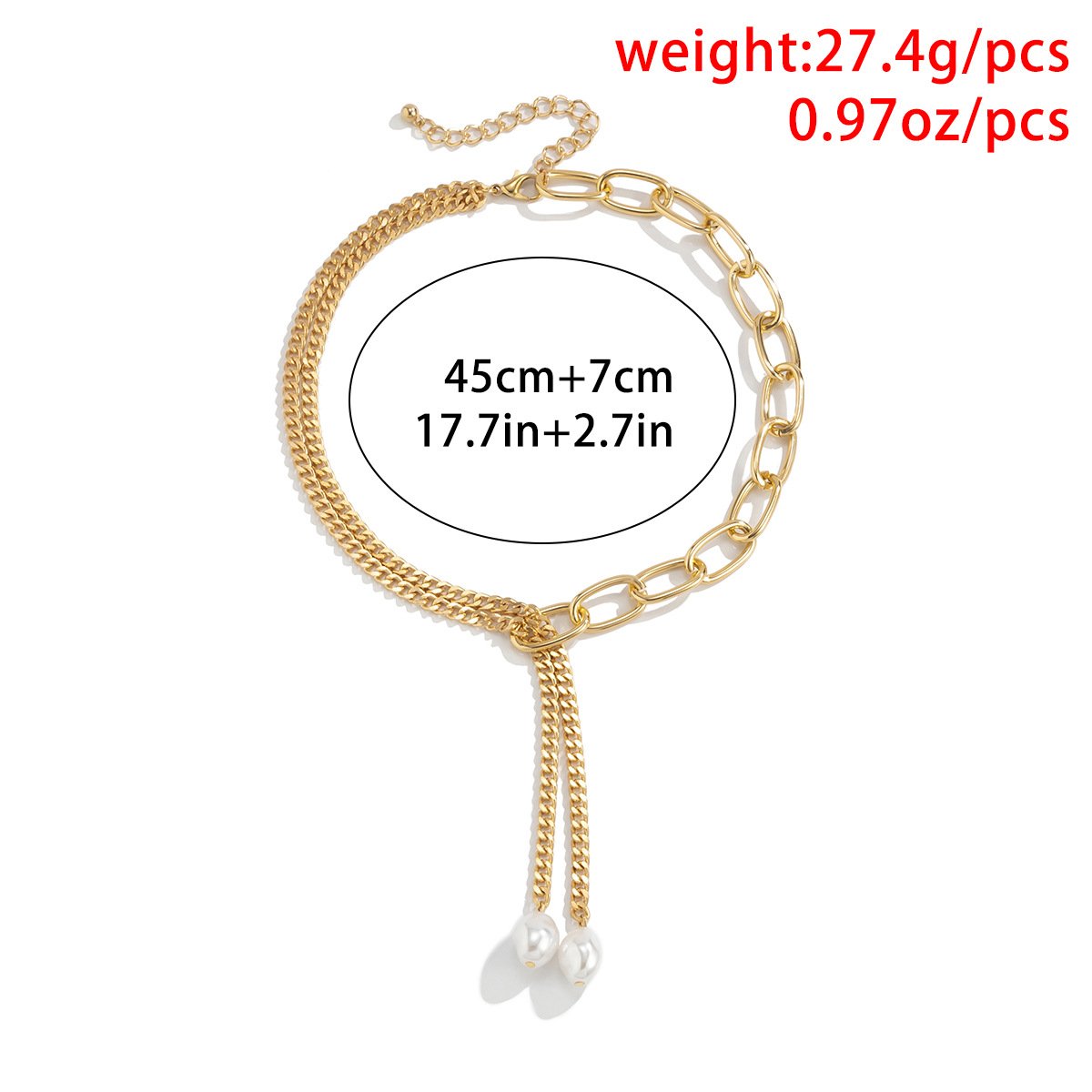 Jewelry Hip Hop Cool Metal Chain Clavicle Necklace Temperament Baroque Imitation Pearl Necklace