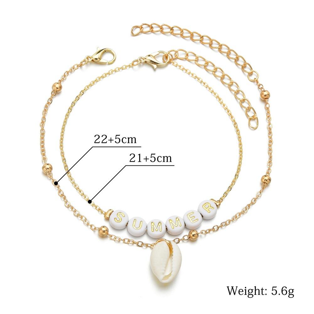 Fashion Alphabet Seashell Double Layer Anklet Beach Vacation Foot Decoration