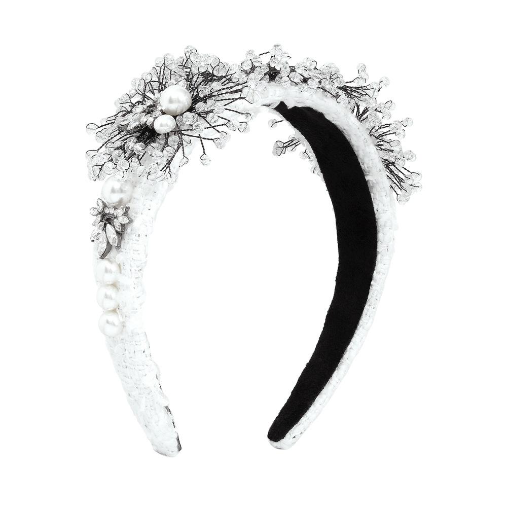 F3687 Hair accessories court catwalk fashion headband braided cloth flower inlaid diamond headband