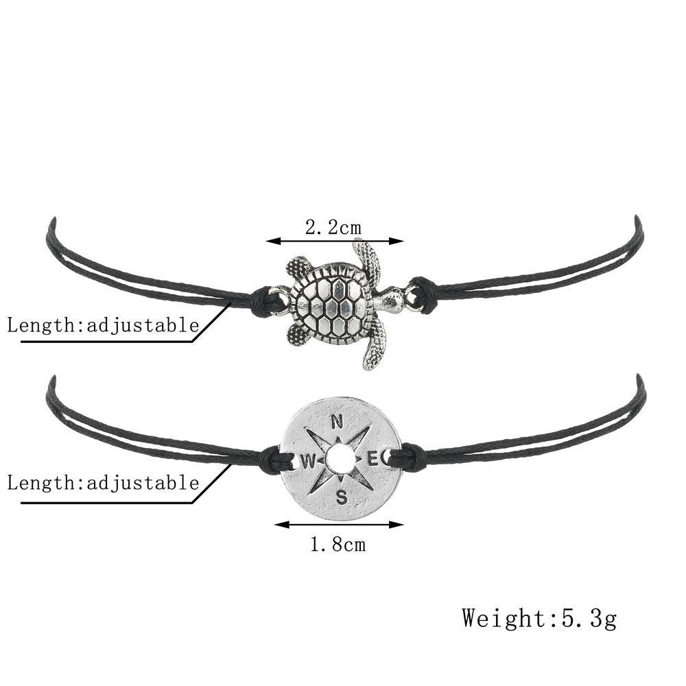 Jewelry Retro Fashion Simple Cord Weaving Bracelet Turtle Compass Anklet Female