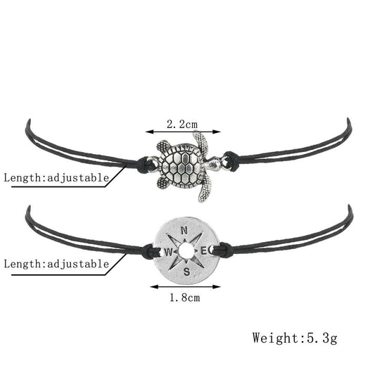 Jewelry Retro Fashion Simple Cord Weaving Bracelet Turtle Compass Anklet Female