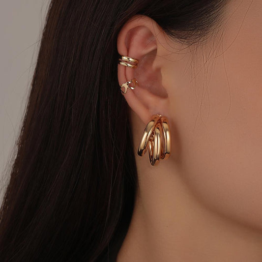 Love C-shaped hollow earrings simple no piercing ear bone clip set earrings niche design sense mixed batch