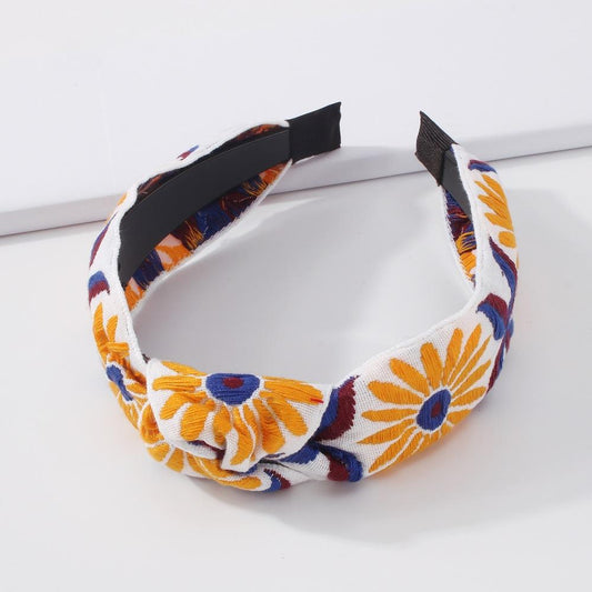 F3826 Jewelry Fabric Embroidery Sunflower Headband Small Fresh Knotted Temperament Washing Face Headband Female