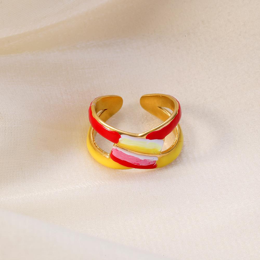 Creative stainless steel ring personality color graffiti open ring cute retro versatile fashion women