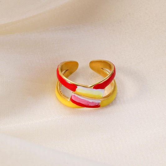 Creative stainless steel ring personality color graffiti open ring cute retro versatile fashion women