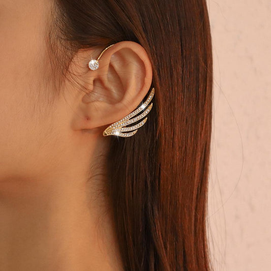 E1154 Cold personality earrings without piercing simple temperament ear hanging full of diamond wings sweet cool ear clip