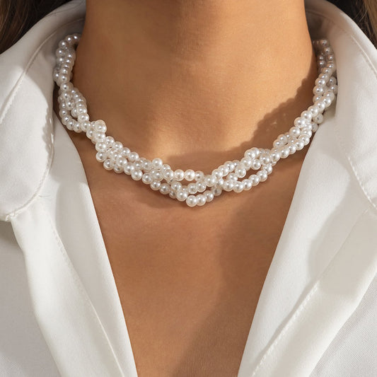 Jewelry Retro Personality Pearl Chain Wrapping Necklace Fashion Simple Geometric Clavicle Necklace Women
