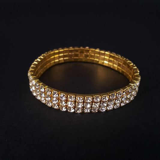 Diamond Couple Gem Bracelet Hand Jewelry 3 Rows of Claw Elastic Bracelet Alloy Bright Color Bracelet