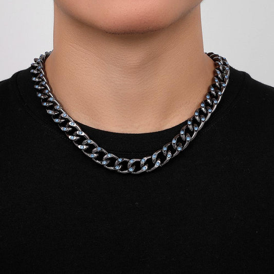 Trendy hip-hop Hiphop gun black full diamond Cuban chain zircon men's necklace simple clavicle chain