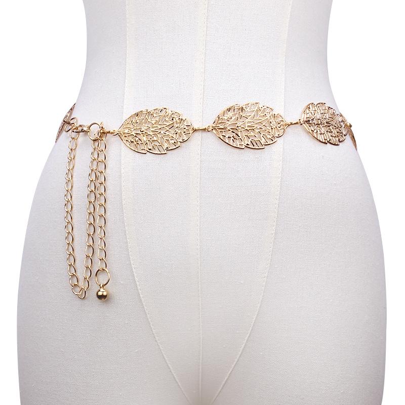 Atmospheric Hollow Leaf Decorative Belt Thin Waist Chain Ladies Decorative Metal Waist Chain Thin Dress Accessories