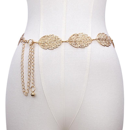 Atmospheric Hollow Leaf Decorative Belt Thin Waist Chain Ladies Decorative Metal Waist Chain Thin Dress Accessories