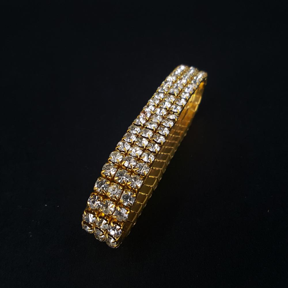 Diamond Couple Gem Bracelet Hand Jewelry 3 Rows of Claw Elastic Bracelet Alloy Bright Color Bracelet