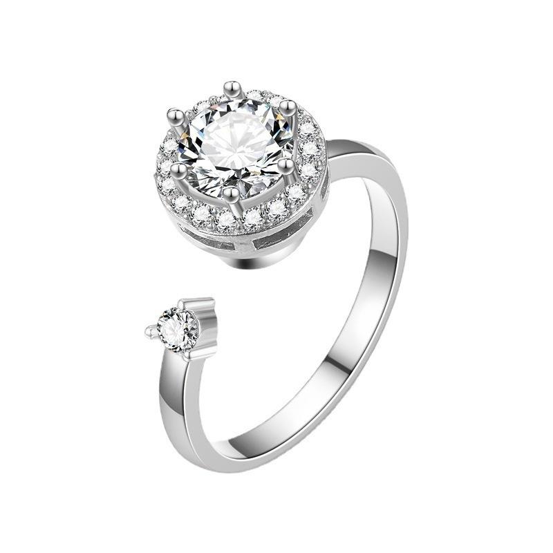 Explosive style rotating living mouth zircon ring anti-anxiety decompression ring female jewelry