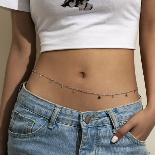 Creative simple tassel five-pointed star diamond waist chain female hip-hop metal chain body chain