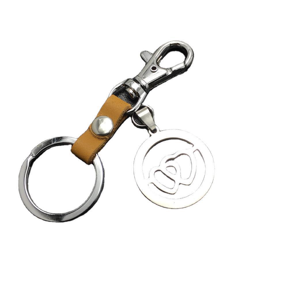Double Heart Titanium Steel Pendant Leather Keychain Bag Luggage Tag Logo Couple Gift