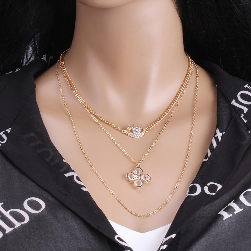 Catwalk good luck bouncing di diamond devil eye pendant multi-layer necklace female indifferent couple