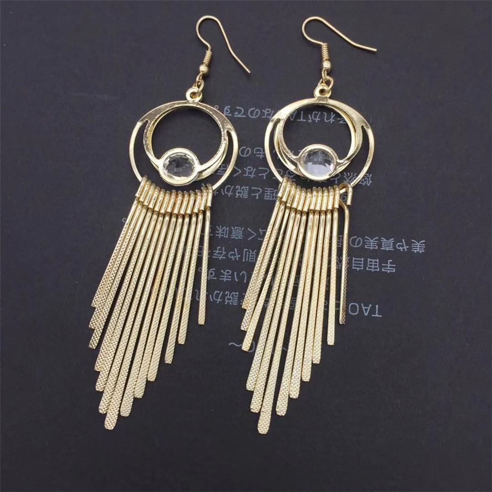 High Quality Double Hoop Earrings Fine Grain Metal Tassel Imitation Zircon Earrings Ethnic Jewelry