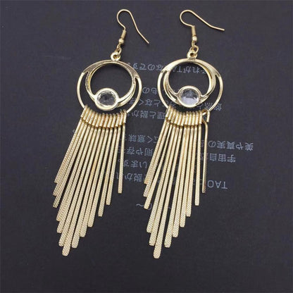 High Quality Double Hoop Earrings Fine Grain Metal Tassel Imitation Zircon Earrings Ethnic Jewelry