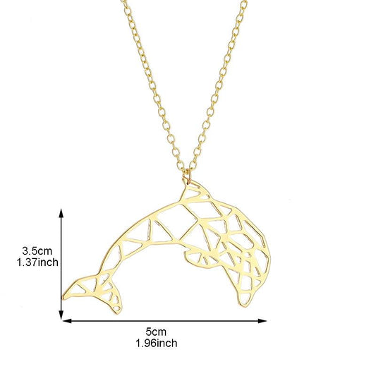 Popular Creative Hollow Great White Shark Dolphin Necklace Female Personality Necklace Electroplated Gold and Silver