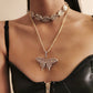 Jewelry Retro Twist Set Necklace Female Hip Hop Full Diamond Cuban Buckle Diamond Butterfly Necklace