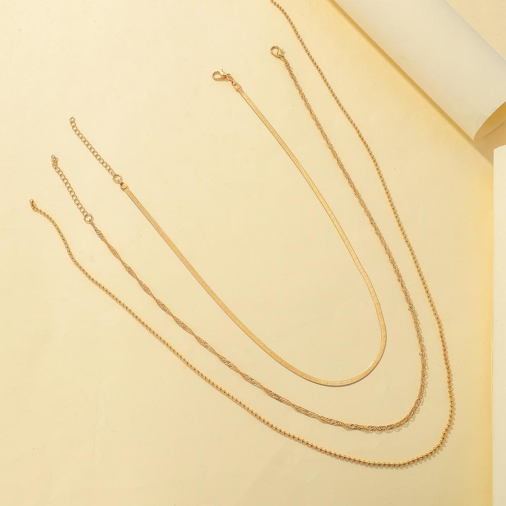 Jewelry trend metal water wave chain snake chain mix and match bead chain three-layer hip-hop choker necklace
