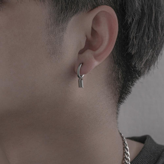 Hip-hop trend punk stainless steel asymmetrical personality design spring bar earrings earrings earrings earrings