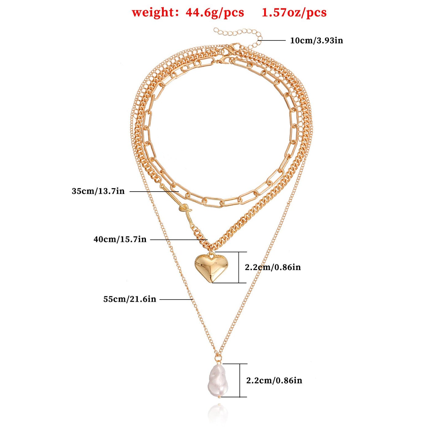 Explosive ins metal special-shaped pearl necklace simple and versatile big peach heart pendant necklace female