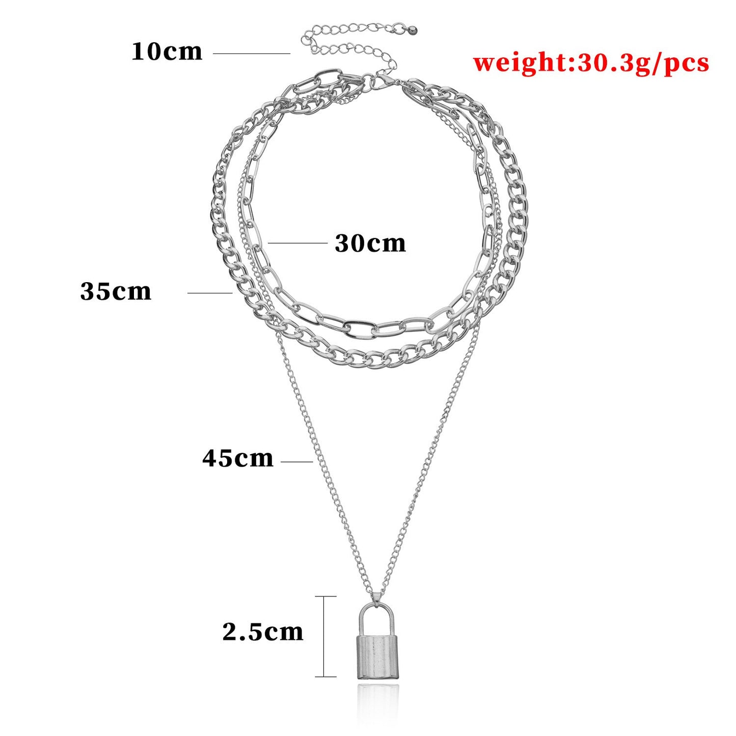 Jewelry Aluminum Chain Geometric Lock Pendant Necklace Female Fashion Punk Exaggerated Multilayer Necklace