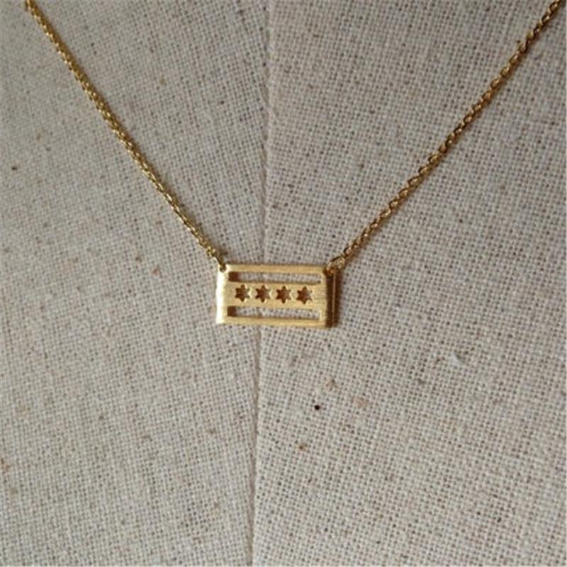 Popular Fashion Jewelry American Chicago Map Necklace Stars and Stripes Pendant Travel Map Accessories