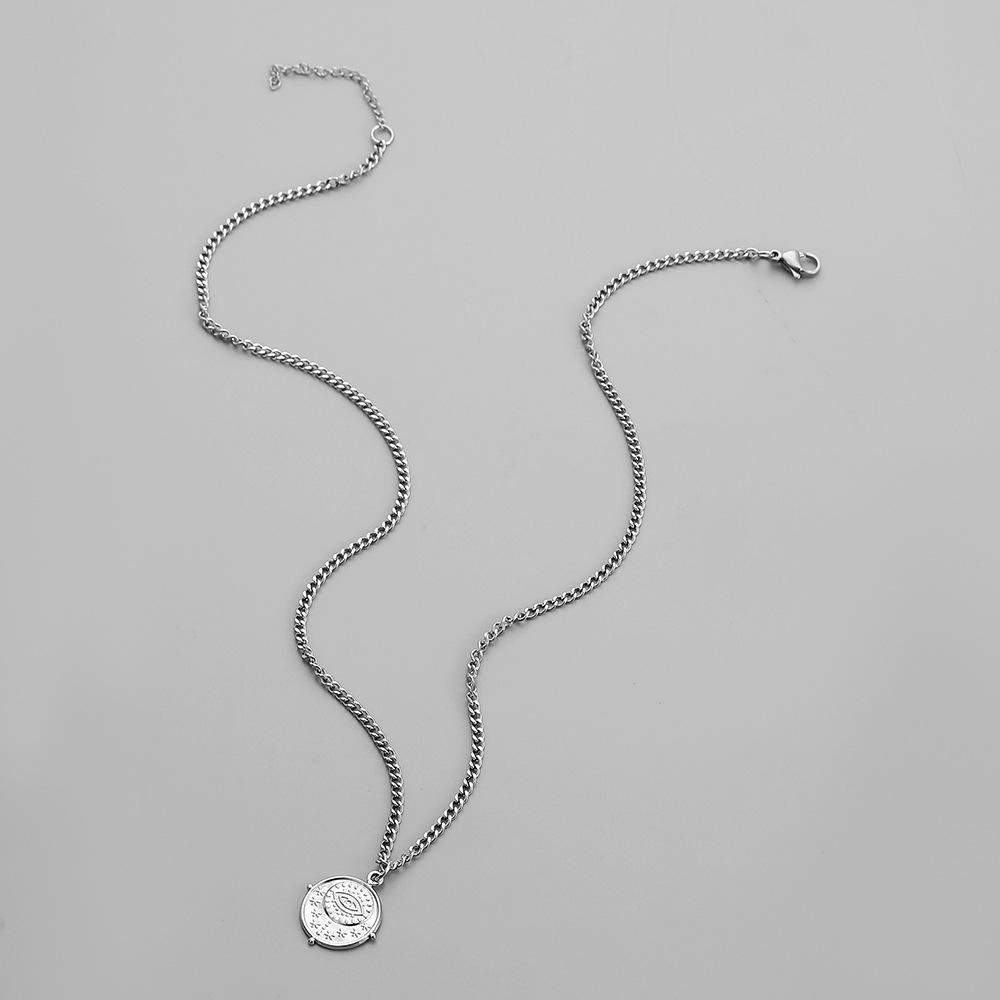 Personality Men's Fashion Punk Fashion Casual Street Stainless Steel Simple Eyes Coin Necklace Necklace