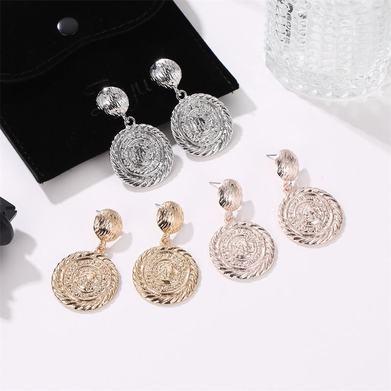 Ethnic Retro Coin Earrings Exotic Round Metal Figure Stud Earrings Earrings